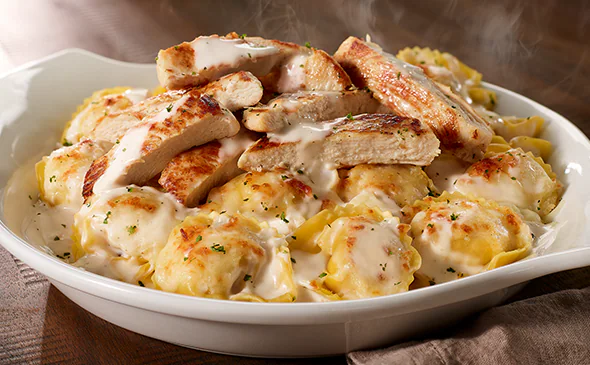 Olive Garden Tortelloni Alfredo served with Grilled Chicken